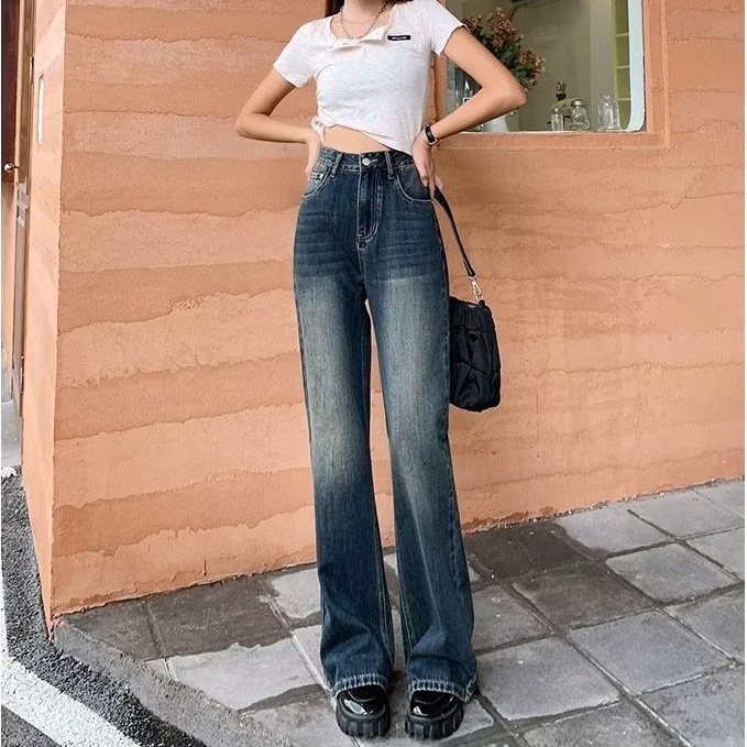 Quần Jeans Nữ Lưng Cao Ống Rộng Thời Trang Hàn Quốc