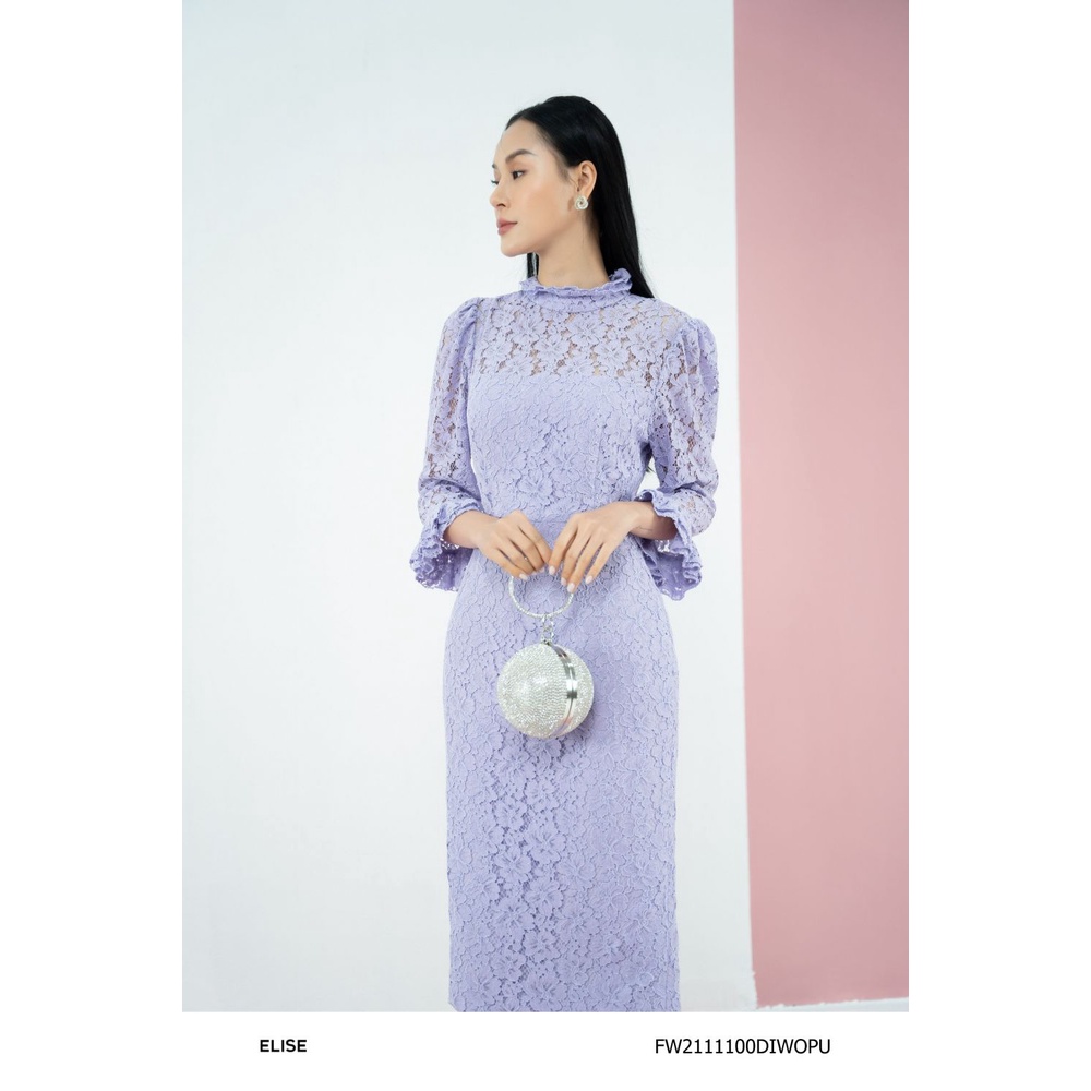Đầm ren hoa tím tay bèo thiết kế Elise FW2111100DIWOPU