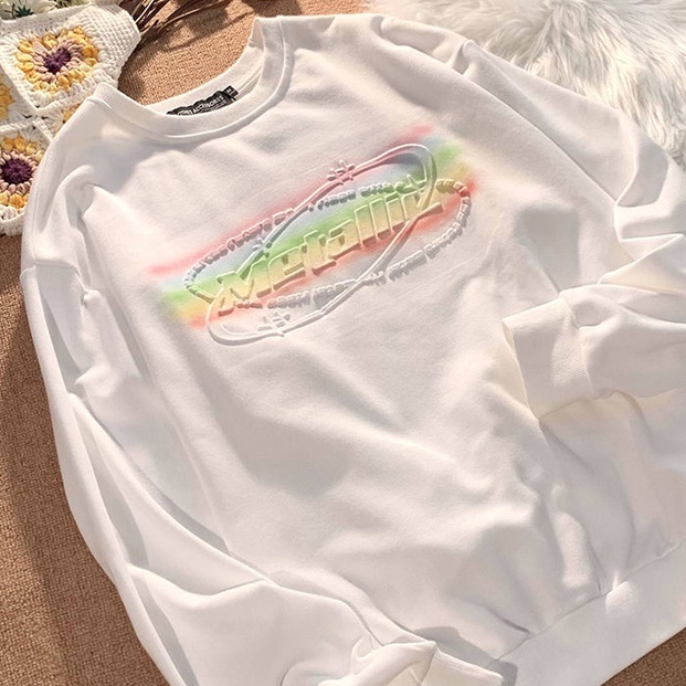 ZHELIHANGFEI Áo Thun Sweater Cổ Tròn Tay Dài In Chữ Dễ Phối Đồ