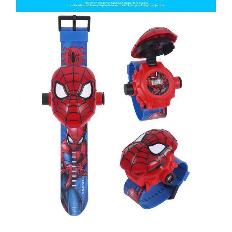 Đồng hồ cho bé hình người nhện chiếu hình ảnh lên tường người nhện