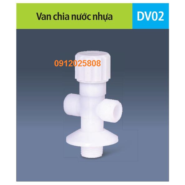 DV02 - Bộ van chia nước nhựa hình chữ T có 3 đầu chờ