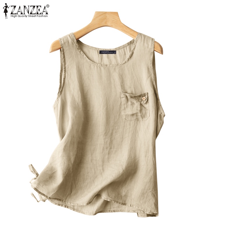 Zanzea Áo Dây Rút Không Tay Phong Cách Vintage Thời Trang Nữ