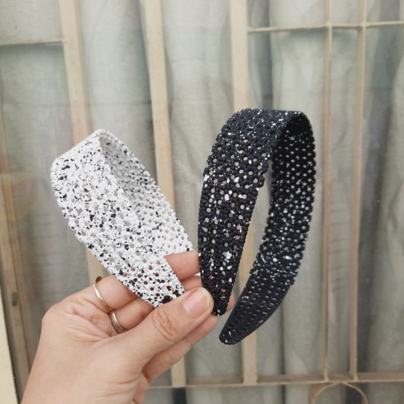 Bờm Cài tóc họa tiết đen trắng loại nhám (bản 3cm)