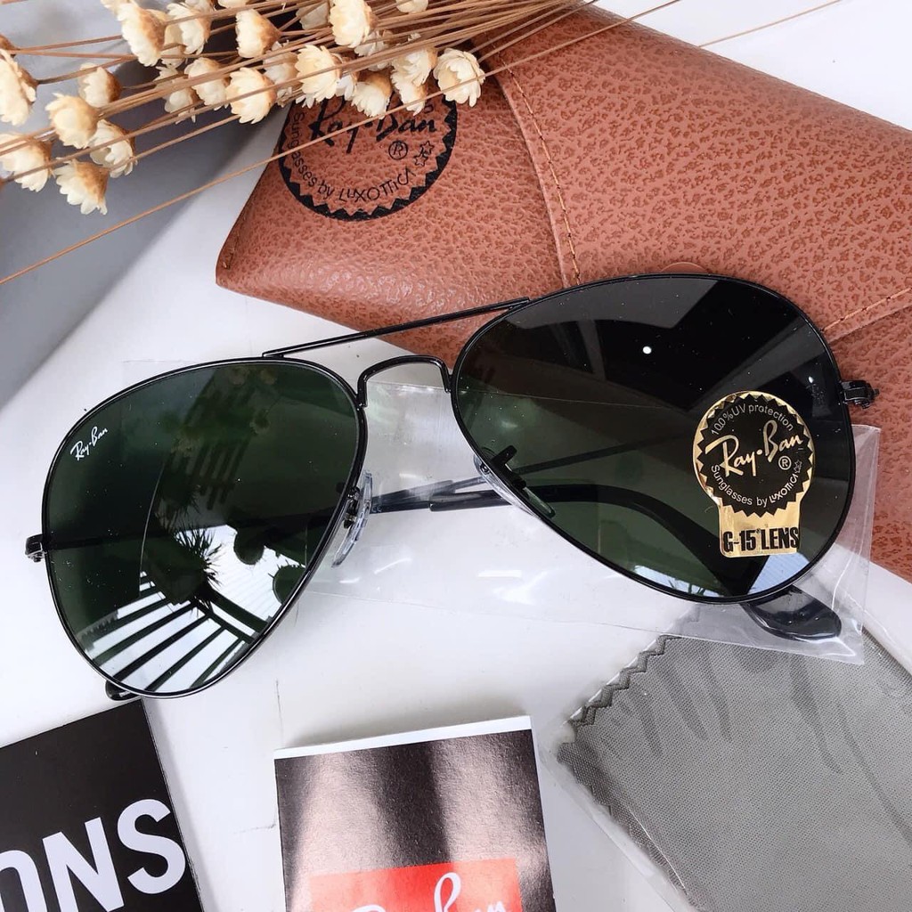 Kính mát Rayban Aviator mắt đen gọng đen matte mã RB3025 L2823 58