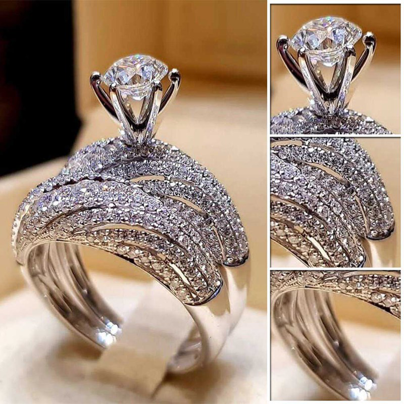 Set Nhẫn Đeo Tay Kim Loại Đính Đá Sapphire Giả Vintage Cho Nữ