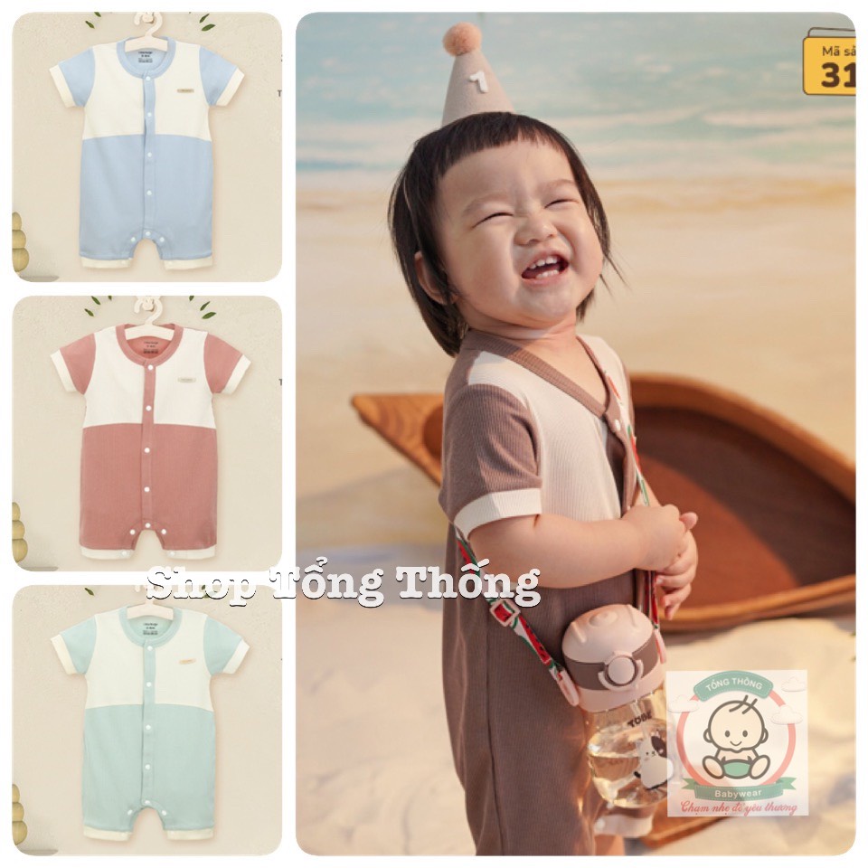 Body Uala Rogo chất vải cotton Hàn Quốc cộc tay cài giữa trơn phối màu cao cấp mềm mịn cho bé trai bé gái 3955