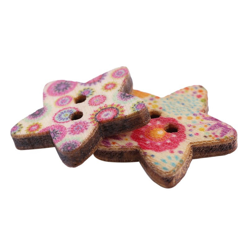 50Pcs 2 Holes Colorful Wooden Scrapbook Sewing Buttons (Star)