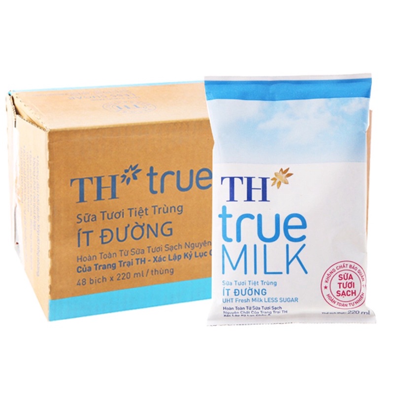 1/2 Thùng sữa tươi tiệt trùng Th True Milk 220ml ít đường (24 bịch)- Date 11/2022