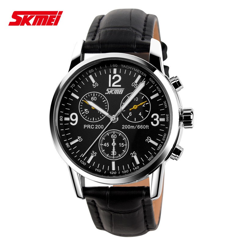 Đồng hồ nam Skmei 9070 chính hãng dây da chống bong tróc, mặt kính chống xước chống nước nam tính trẻ trung năng động