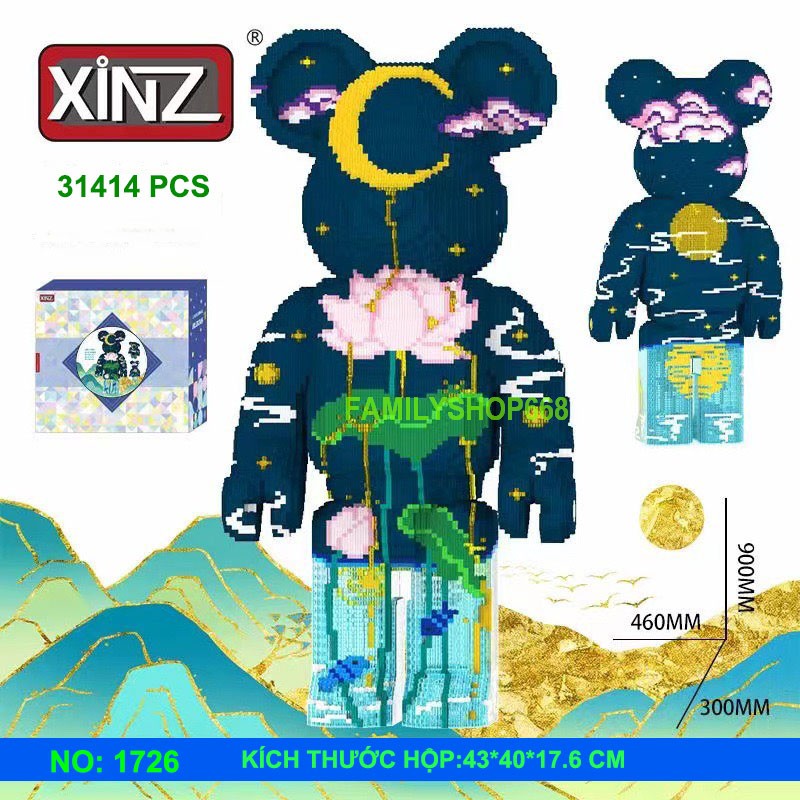 Le.go Gấu Bearbrick hoa sen 90cm Đồ chơi Xếp hình lắp ráp mô hình cỡ lớn Hàng Đẹp bear bricK
