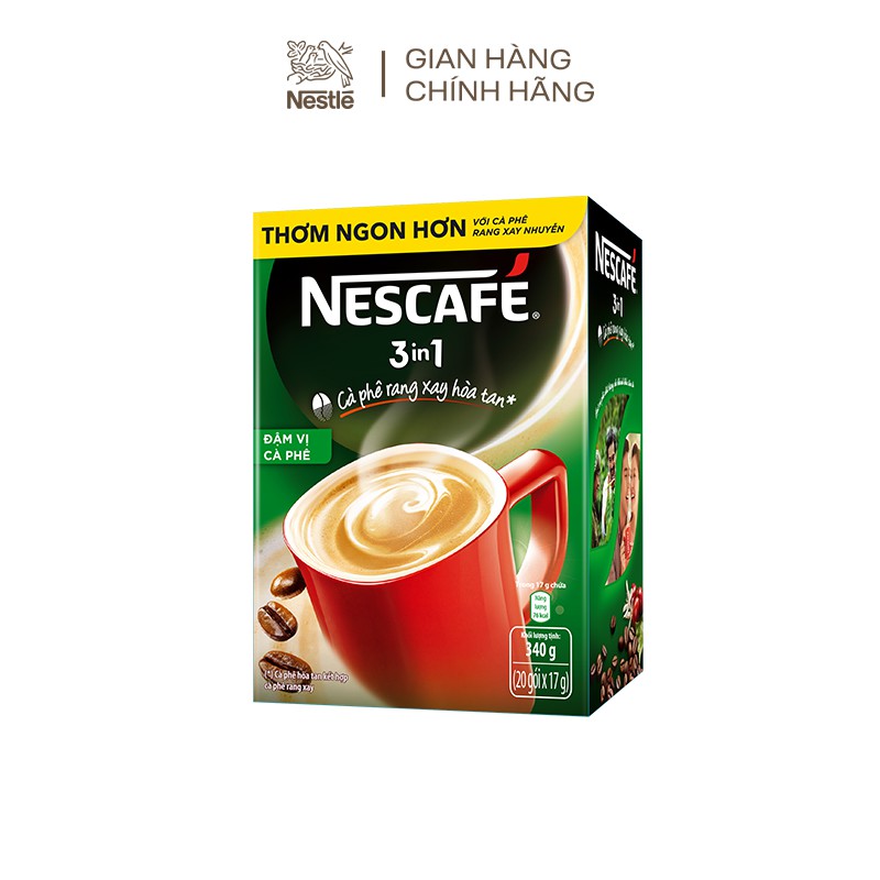 Cà phê rang xay hòa tan NESCAFÉ 3in1 Đậm vị cà phê (Hộp 20 gói x 17g)