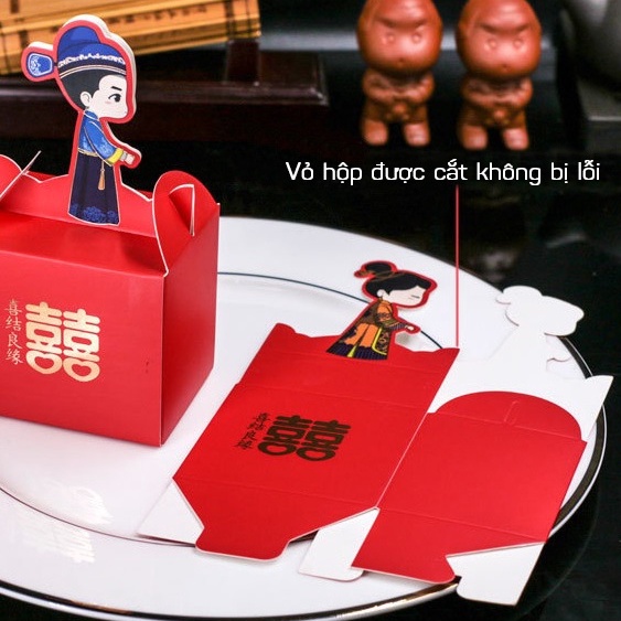 Set 10 Hộp Giấy Đựng Bánh Kẹo Đám Cưới Hình Cô Dâu Chú Rể MARRYSTORE