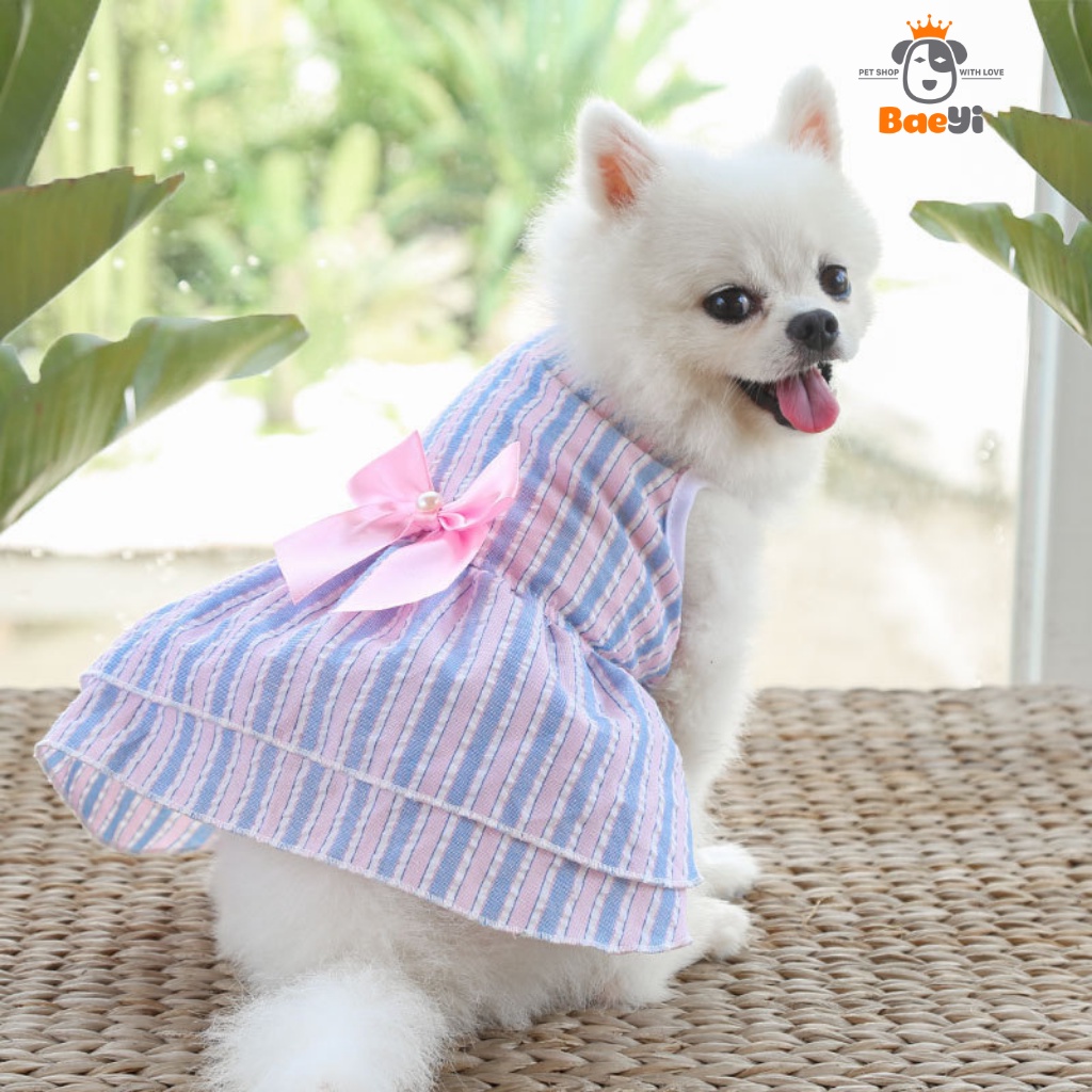 Áo cho chó mèo, đầm sọc đính nơ xinh xắn thương hiệu BaeYi, đồ tết cho thú cưng, quần áo thú cưng