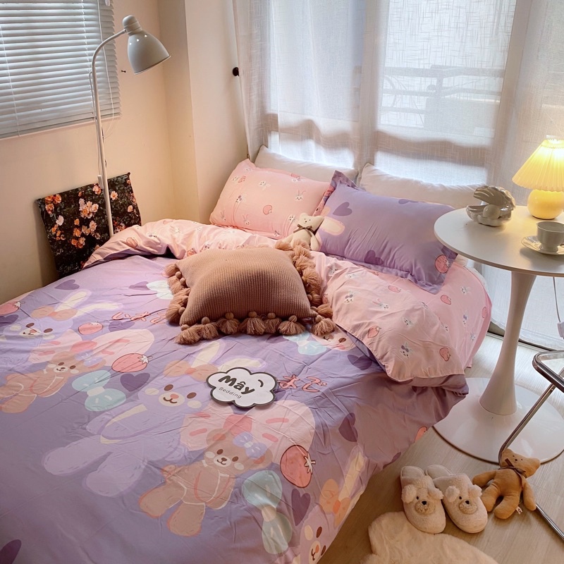 Bộ chăn ga gối Cotton Poly Thỏ Stella tím MÂY BEDDING đủ kích thước nệm