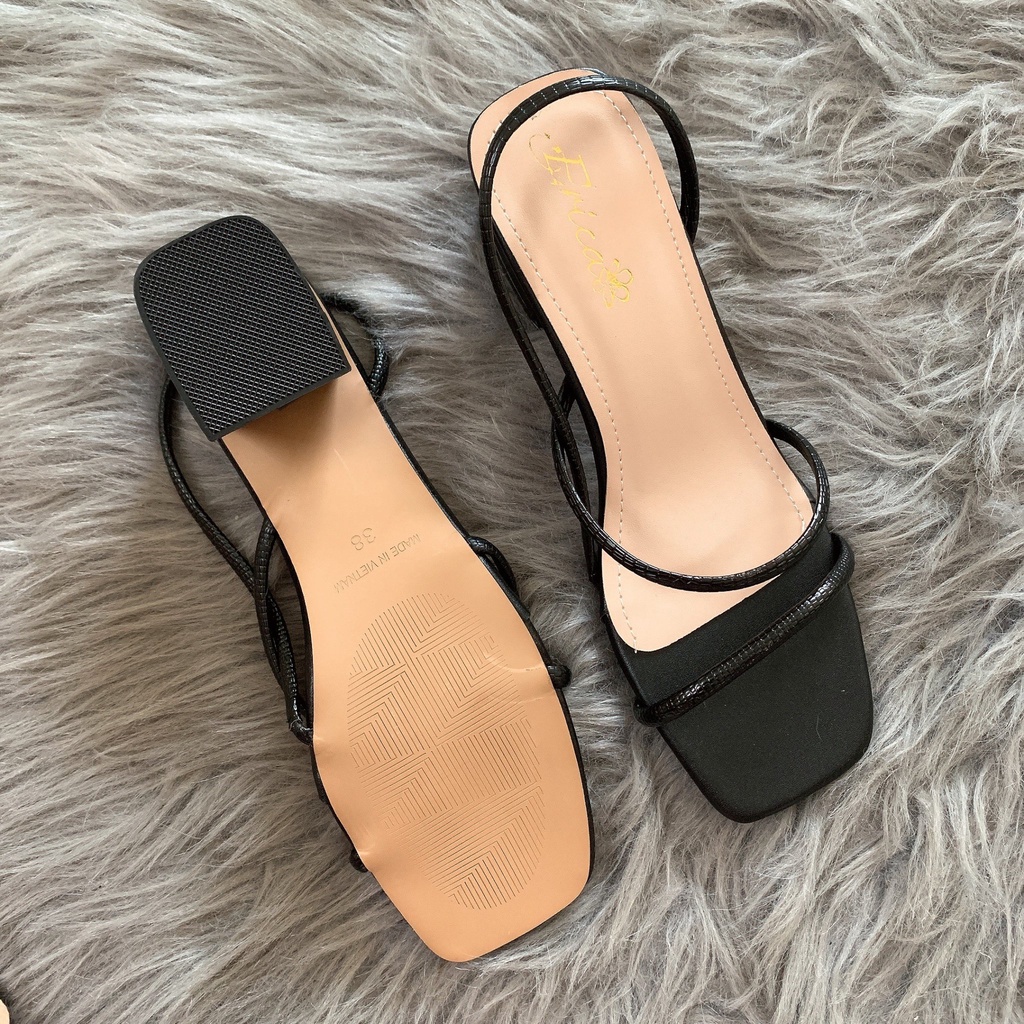 Giày Sandal Cao Gót 5 Phân, dép nữ gót vuông quai dây mảnh TRẮNG/ĐEN/KEM xinh xắn dễ phối đồ Mã M01