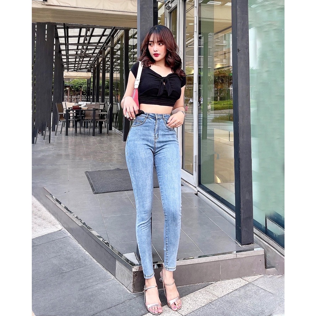 [50kg-90kg] Quần jean dài màu xanh nhạt truyền thống, lưng cao, co dãn mạnh dành cho Bigsize 4078