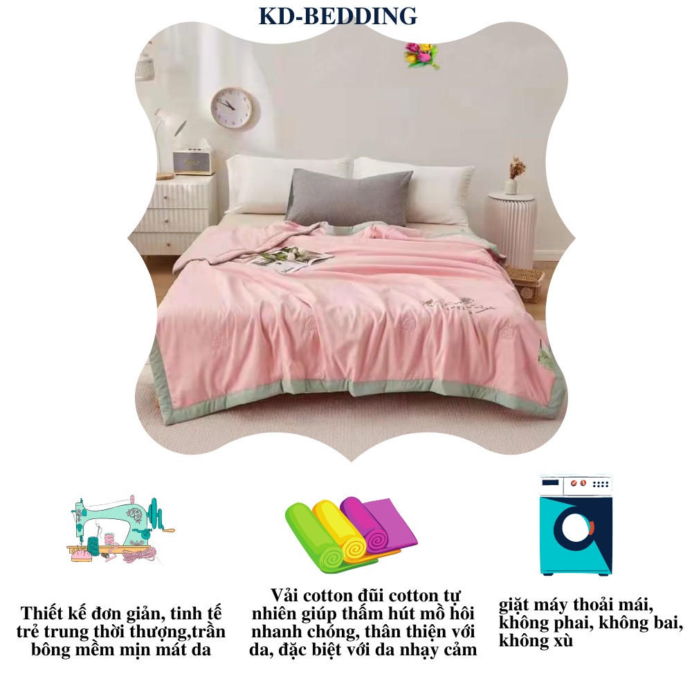 Chăn hè đũi cotton 3 lớp chần bông hàn quốc Camellia nhập khẩu. mền mùa hè mát KD BEDDING kích thước 2m x 2m3