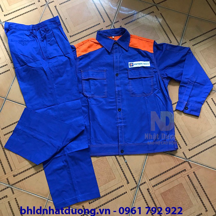 Quần áo bảo hộ lao động màu xanh phối cam Petrolimex, Quần áo ngành xăng dầu