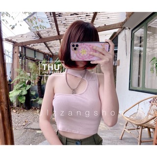 Áo Thun Gân Croptop Xẻ Khuyết Ngực Cá Tính