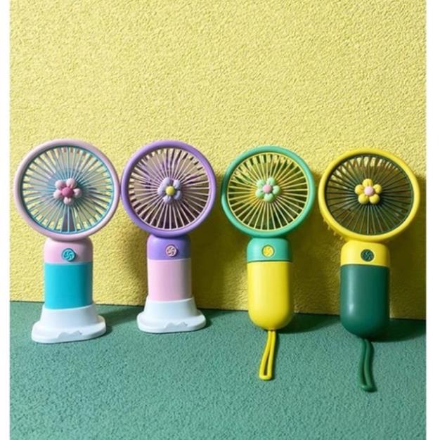 Quạt Cầm Tay Mini, Quạt Tích Điện Hình Bông Hoa Dễ Thương Siêu Mạnh 4 Màu Sắc Dễ Thương