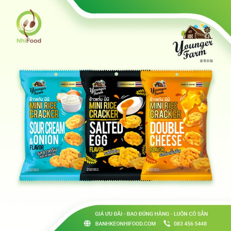 Cơm Cháy Viên Thái Lan Younger Farm, Gói 60g, Gồm 3 Vị