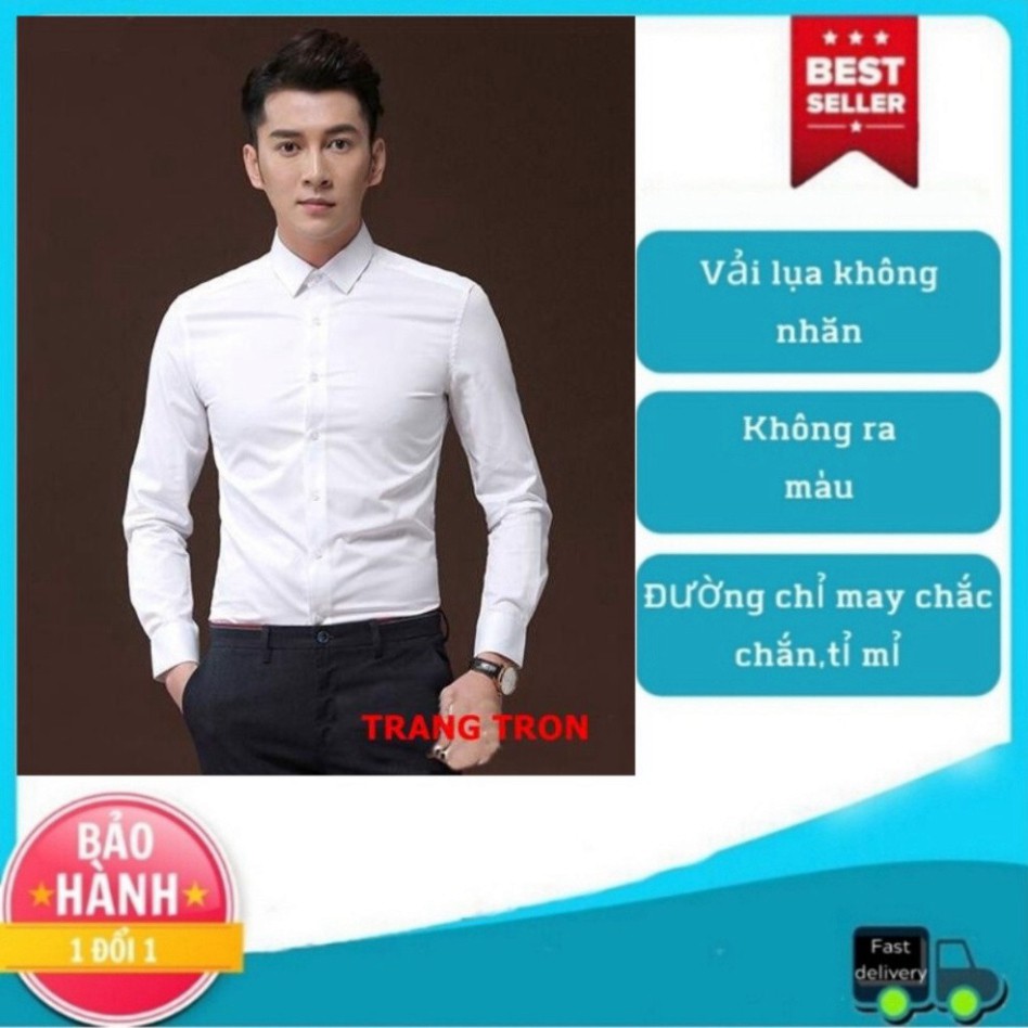 Áosơ mi nam Sơ mi nam chất lụa dài tay trắng trơn cổ bẻ cao cấp vip
