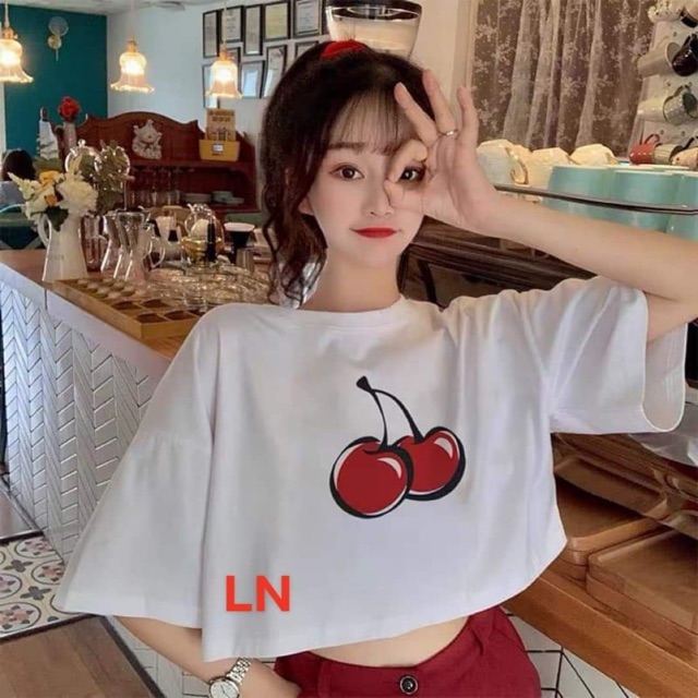 Áo croptop hai hai quả chery ngắn tay LN12