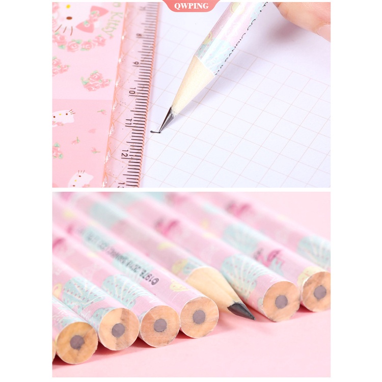 Bộ 12 Cây Bút Chì Bằng Da Hình Hello Kitty Dễ Thương Cho Bé Gái