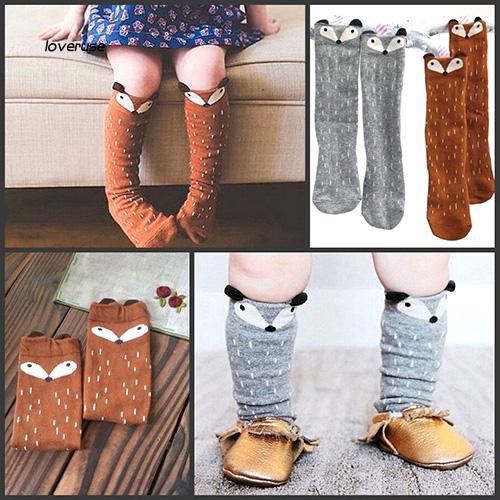 Vớ Cotton Dài Đến Gối Mềm Mại In Họa Tiết Cáo Thời Trang Cho Bé Gái