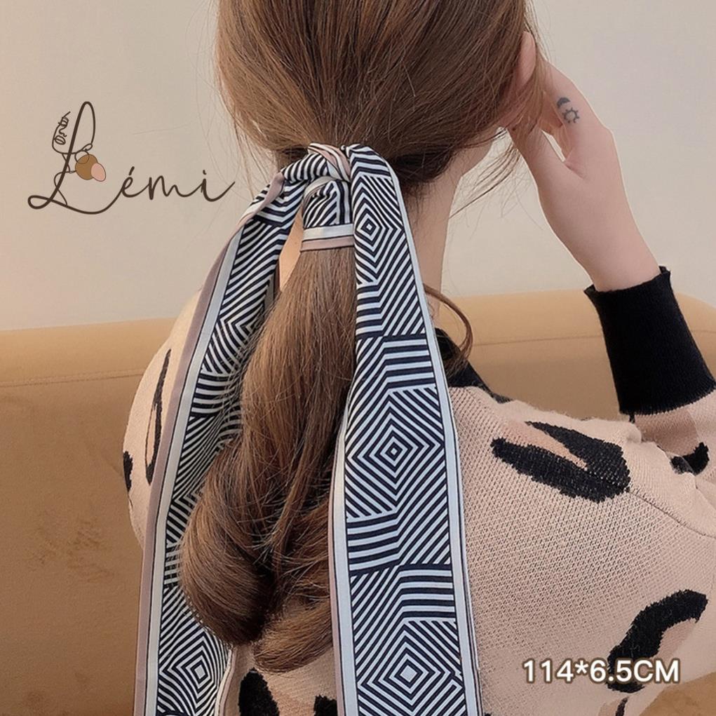 Dây buộc tóc vải lụa satin, thắt nơ cổ buộc tóc nhiều công dụng thời trang kiểu Pháp, June accessories