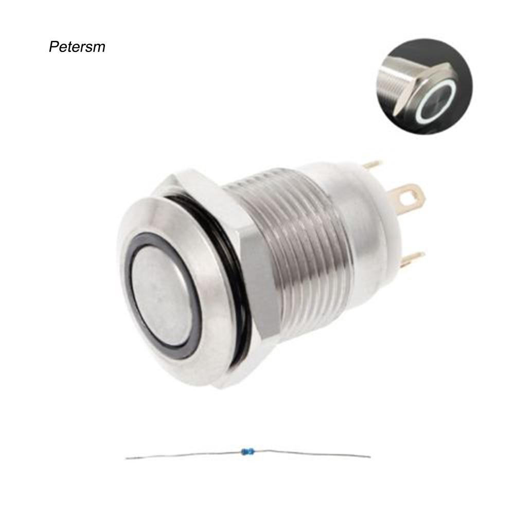 Công tắc bấm nút bấm bằng kim loại có đèn LED 12mm 3A / 220V DC cho tàu thuyền