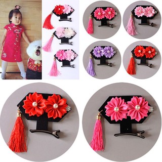 Kẹp tóc đội đầu tua rua đính ngọc trai cổ trang đáng yêu cho bé gái