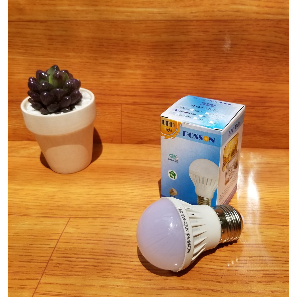Sỉ 100 Bóng đèn Led 3w bup tròn bulb tiết kiệm điện giá rẻ Posson LB-E3x