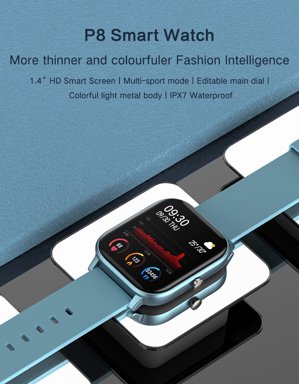 Spot 2020 Đồng hồ thông minh P8 1.4 inch mới nhất Đàn ông Touch Full Touch Tracker Huyết áp Đồng hồ thông minh Phụ nữ GTS Smartwatch cho Xiaomi Huawei Oppo Điện thoại