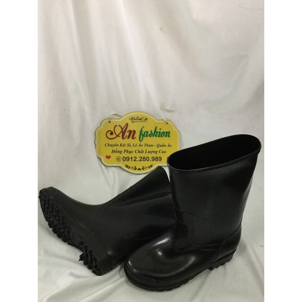 Ủng Cao Su Đen Đế Đen Đi Mưa, Làm Vườn, Lao Động _ Hình Chụp Thật