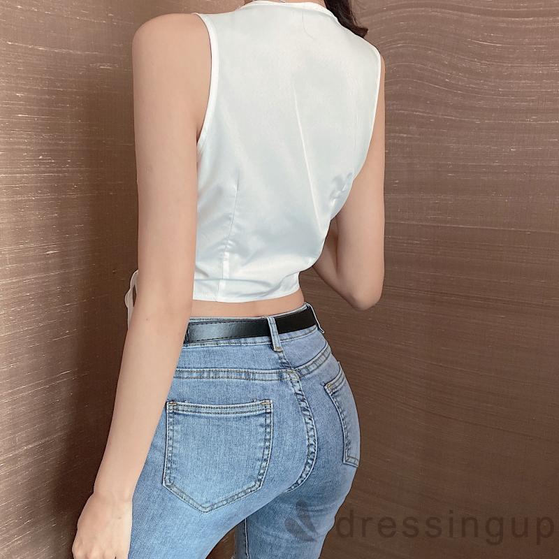 d❃♪Summer Ladies V-neck Sleeveless Slim Casual Crop Tops