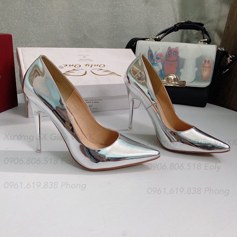 Giày cao gót trơn 2 màu vàng và bạc siêu sang cao 8cm TTC47