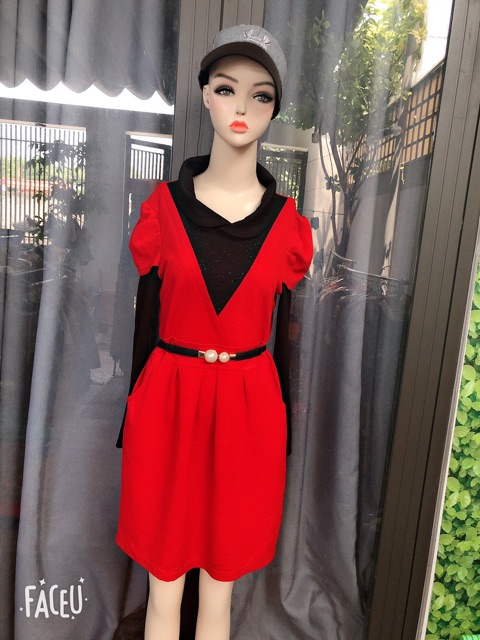 Đầm suông cổ phối màu thiết kế dự tiệc combo