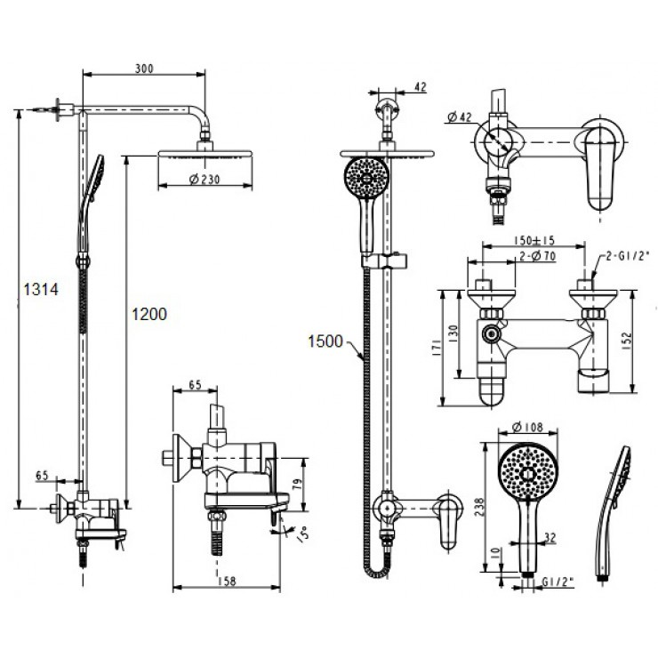 Bộ Cây Sen Phun Mưa American Standard WF-9089 Simplica