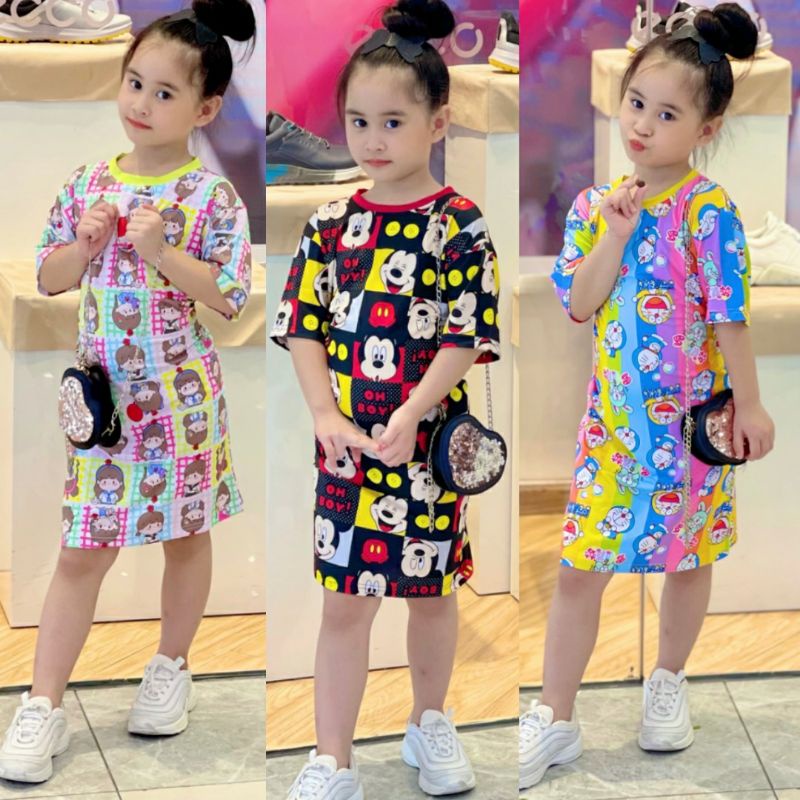 Váy bé gái 20 đến 40 kg, đầm thun lạnh in 3D siêu mềm đẹp siêu hot hit