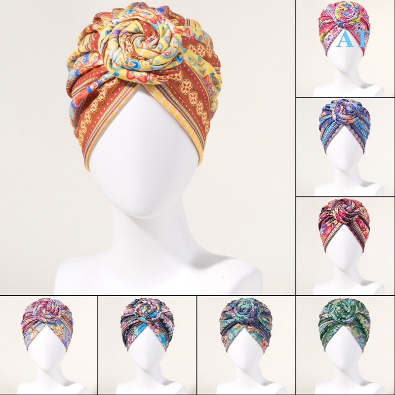 Mũ Turban Thắt Nút Họa Tiết Châu Phi Co Giãn Cho Nữ