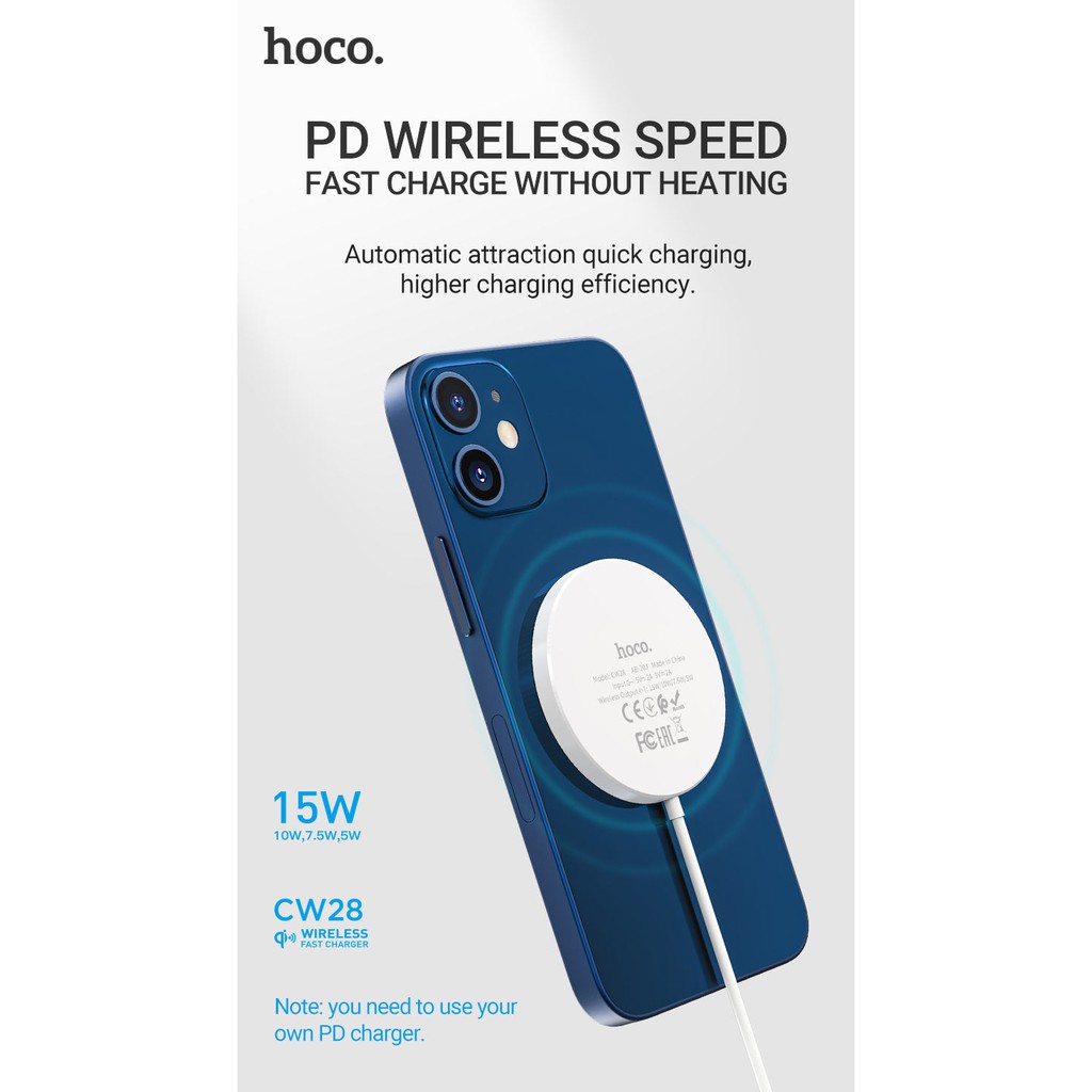 Đế Sạc Không Dây từ tính 15W HOCO CW28 🌟FREESHIP🌟 Dành Cho Điện Thoại iPhone iP Huawei Samsung - BẢO HÀNH CHÍNH HÃNG