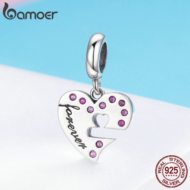 Bamoer Mặt Dây Chuyền Xi Mạ Bạc 925 Hình Chìa Khóa Và Trái Tim Charms