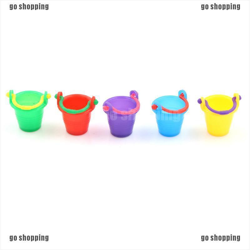 {go shopping}1:12 Mini Cute Bucket Plastic Colored Dollhouse Decoration Toy