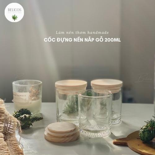 Cốc đựng nến thuỷ tinh nắp gỗ 200ml - Vintage - Ly cốc làm nến thơm handmade
