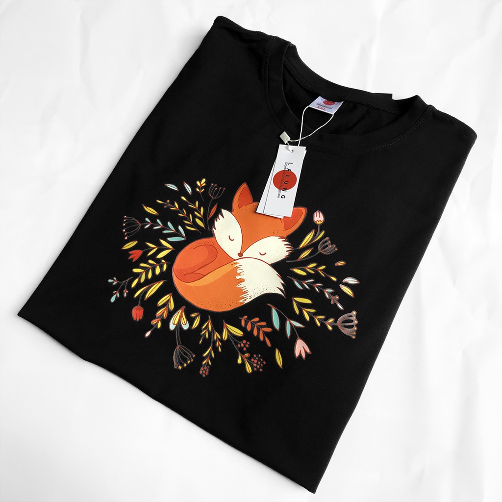 Áo Phông Cotton Unisex Hoạ Tiết Cáo Hoa Mã 1061