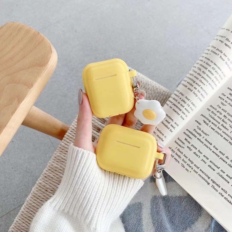 Vỏ Bảo Vệ Hộp Sạc Tai Nghe Airpods 1 / 2 / 1 / 2 / Pro Bằng Tpu Mềm Hình Kẹo Và Trứng Màu Vàng Dễ Thương