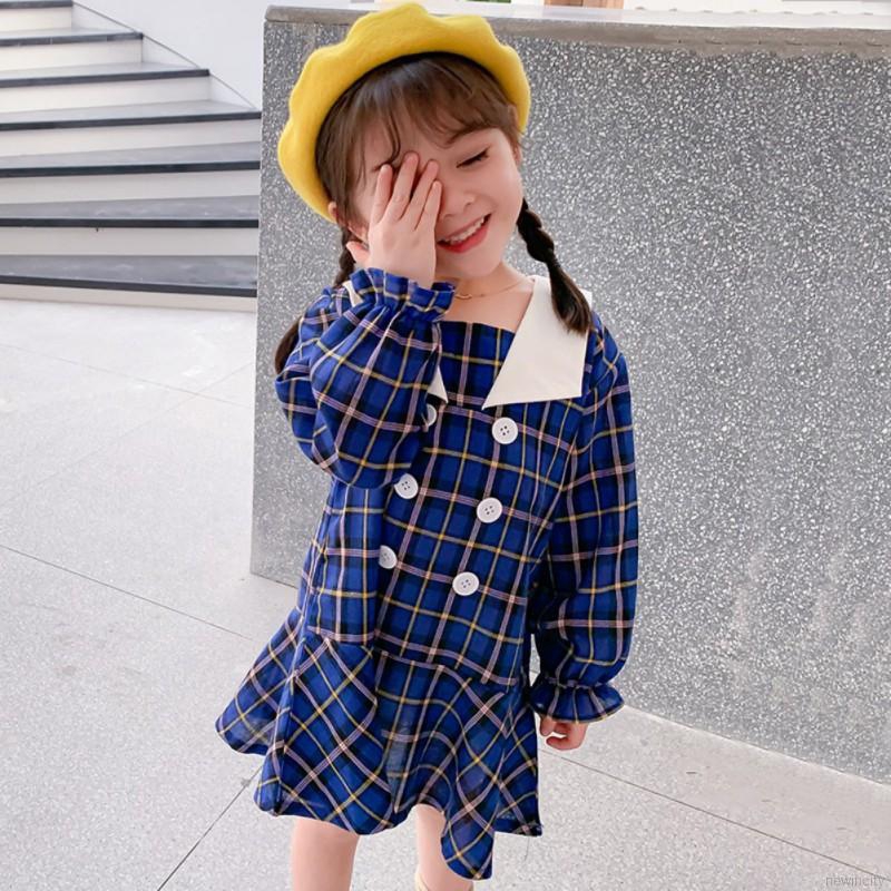 Đầm dài tay kẻ ca rô cho bé