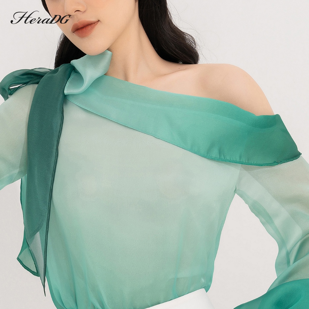 Áo sơ mi lệch vai HeraDG thiết kế thắt lơ một bên, chất liệu vải thơ cao cấp mềm mịn, thoáng mát STBB1005A