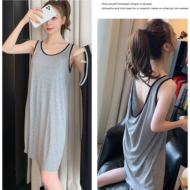 Đồ ngủ Không Tay Màu Trơn Dáng Rộng Cỡ Lớn Thời Trang Cho Nữ